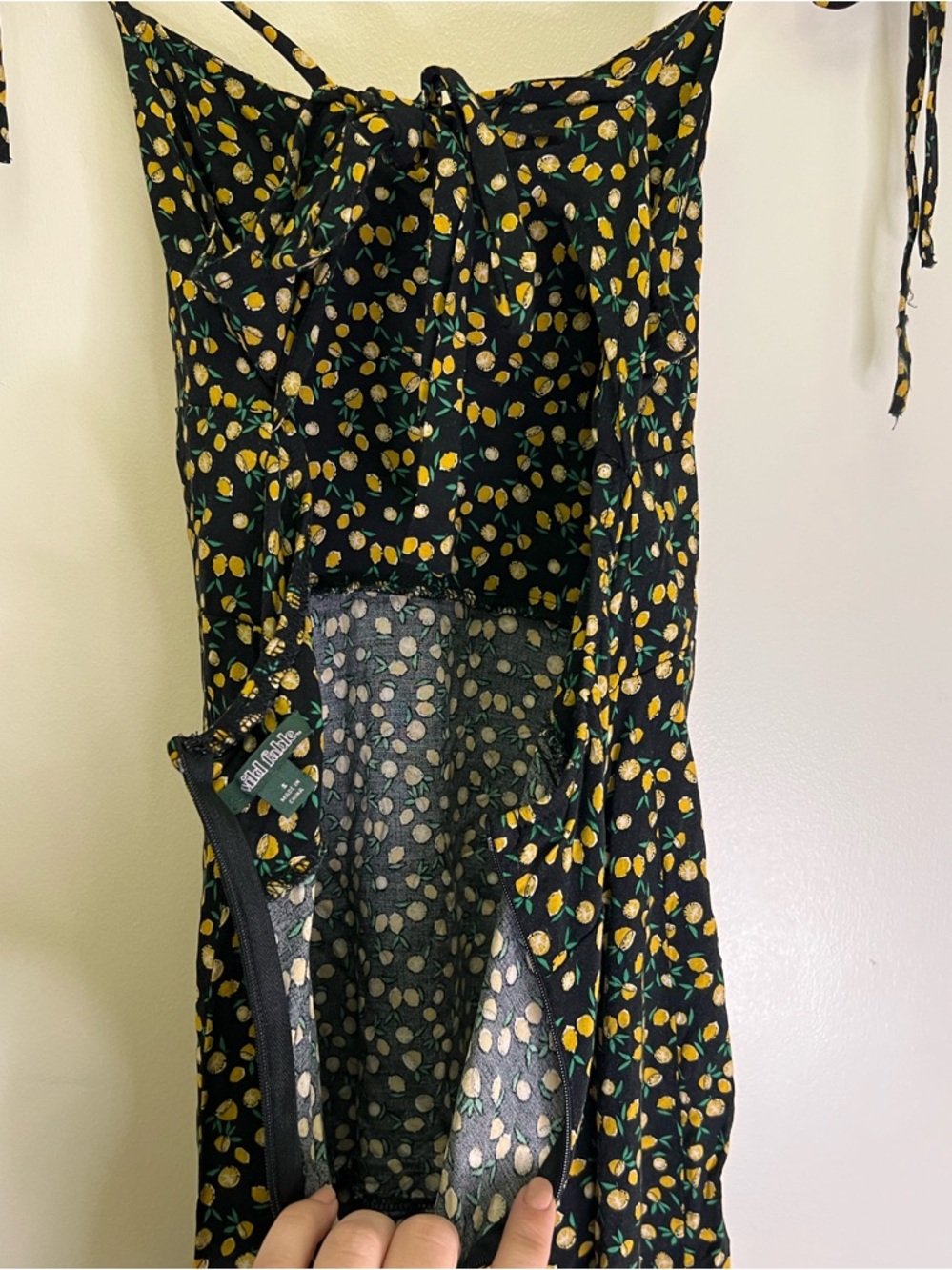 Lemon Print Tie Strap Mini Dress Small Open Back Summer Dress Cottagecore - Picture 9 of 10